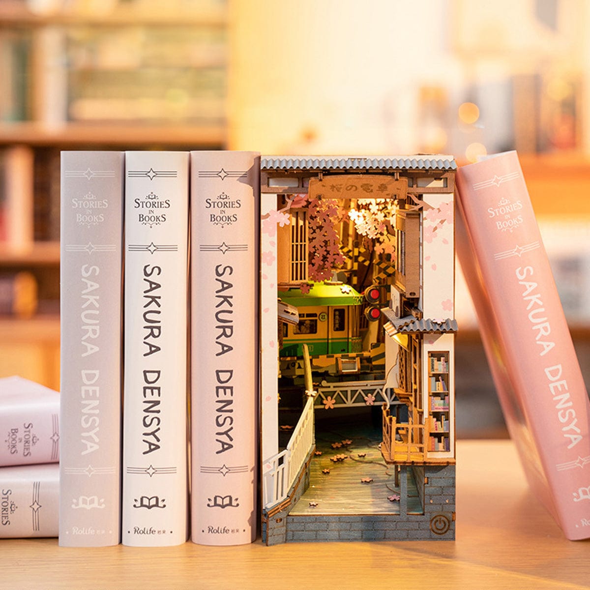 Japan Sakura Train Book Nook Book Shelf Insert Bookcase With Light