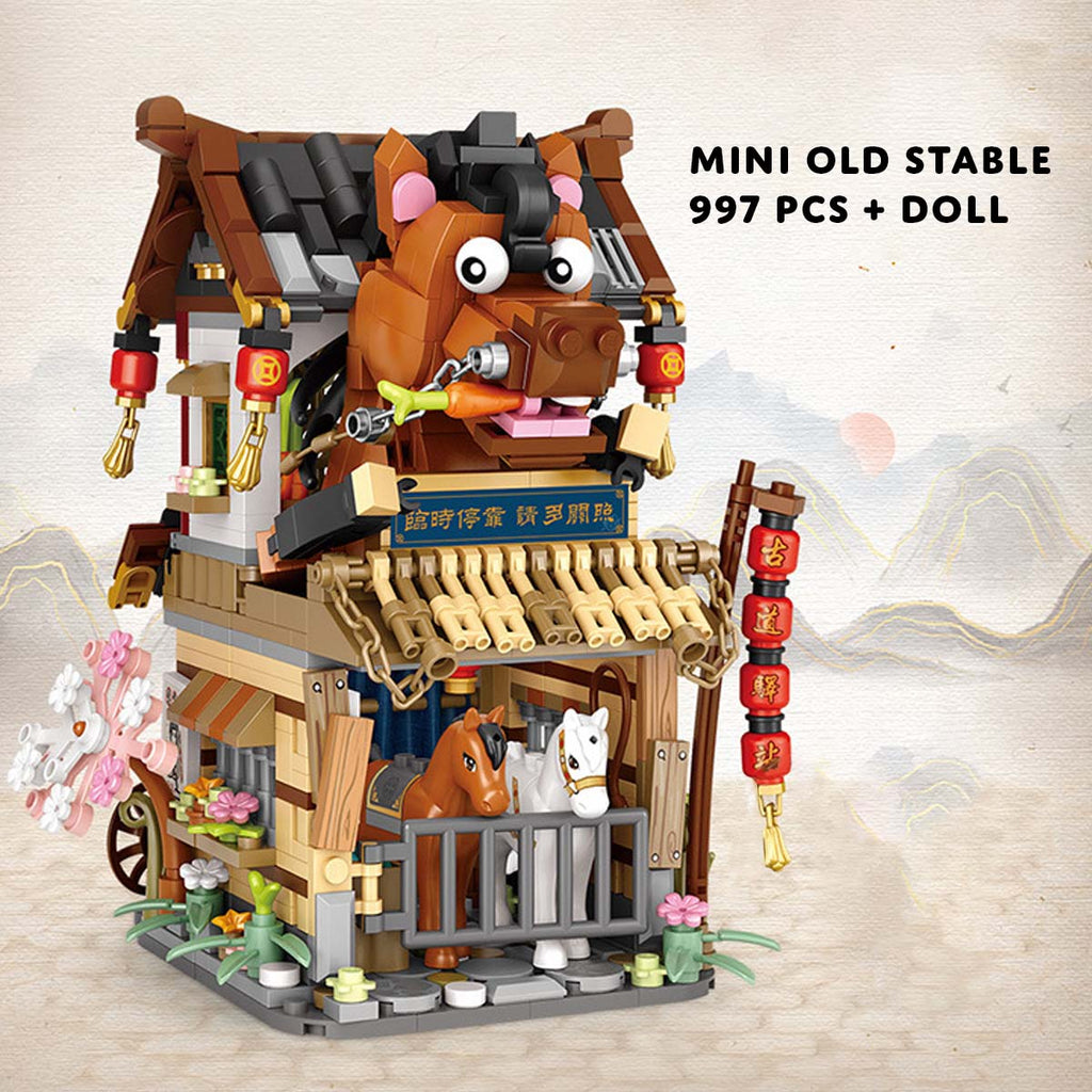 Buildiverse Mini Old Stable (997 PCS) Mini Old Chinese Stable and Mini Grocery